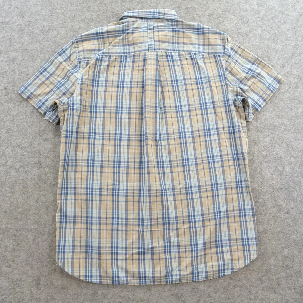 The North Face Shirt Mens Large Blue beige Plaid Short Sleeve Button Up Hiking